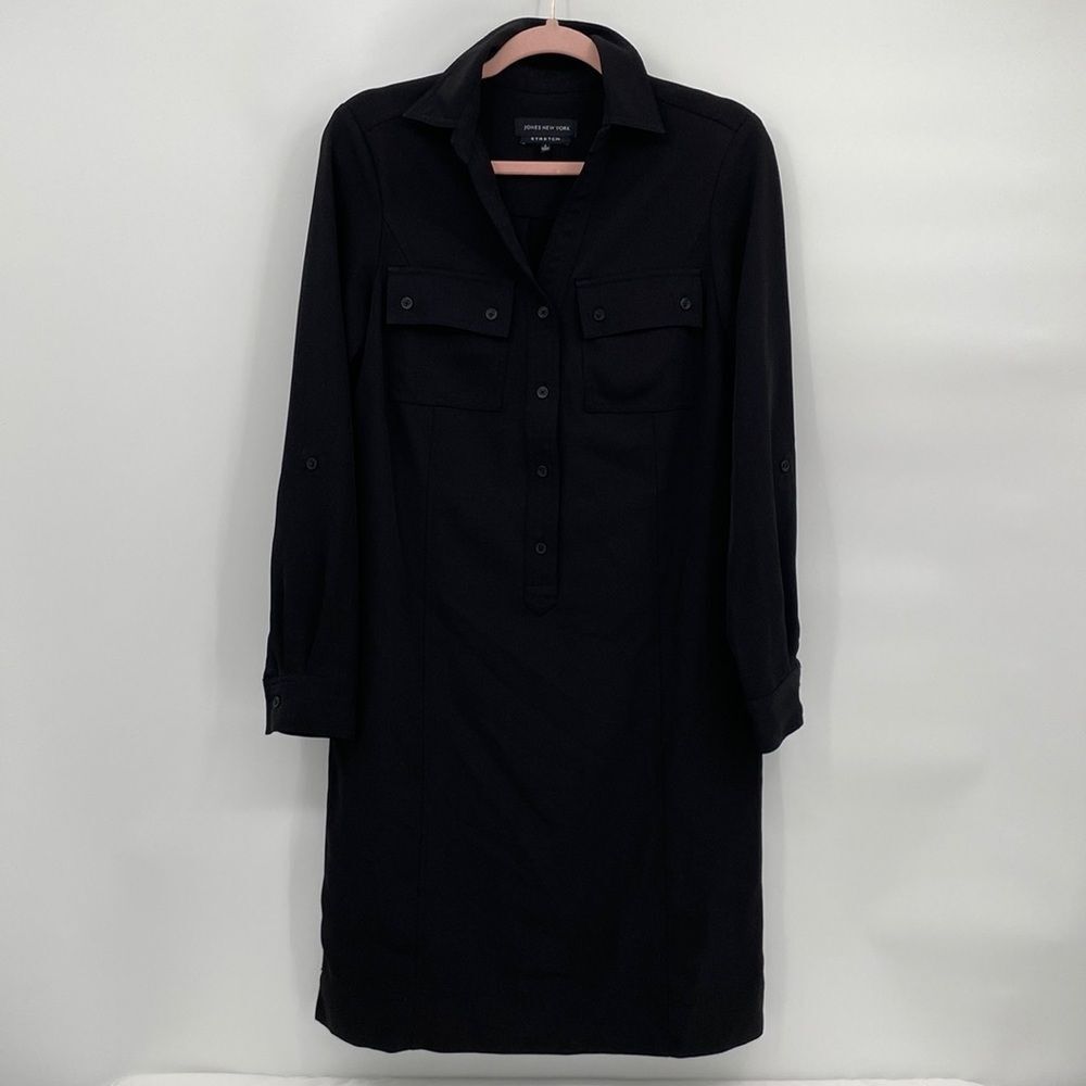 Jones New York Stretch Collared Long Sleeve Button Front Shirt Dress Size 4